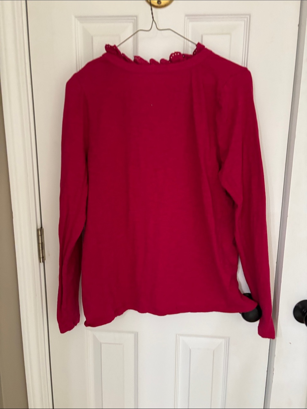 LOFT Ruffle V-Neck Long Sleeve Top - Raspberry Pink - Picture 2 of 4